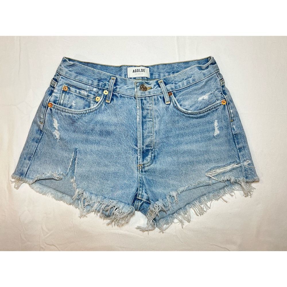 Agolde Parker Jean Denim Shorts Womens Size 27 Distressed Wash Button Preppy EUC